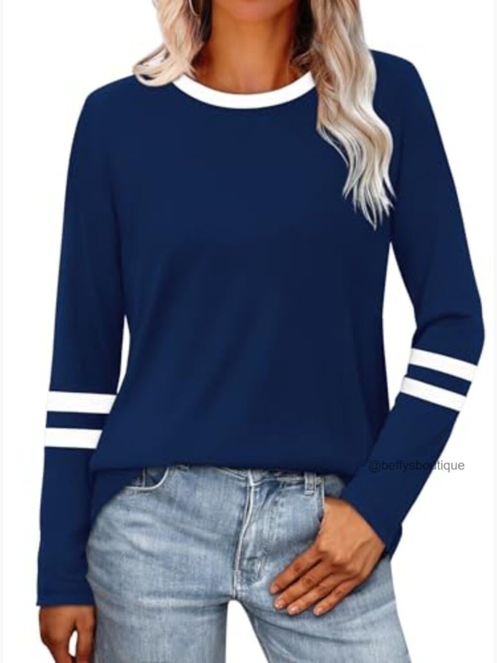 Long Sleeve Tops for Women Casual Color Block Tee Tunic Blouse Streetwear - Picture 2 of 7